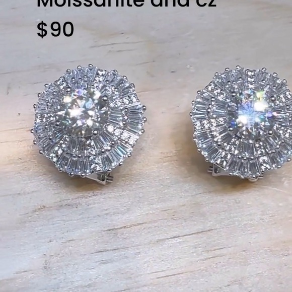 Sparkling Moissanite and CZ Earrings - Picture 2 of 2